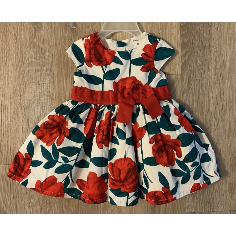 Carter's Girl’s Size 6 Months Beautiful Red & Green Sleeveless Lined Dress
